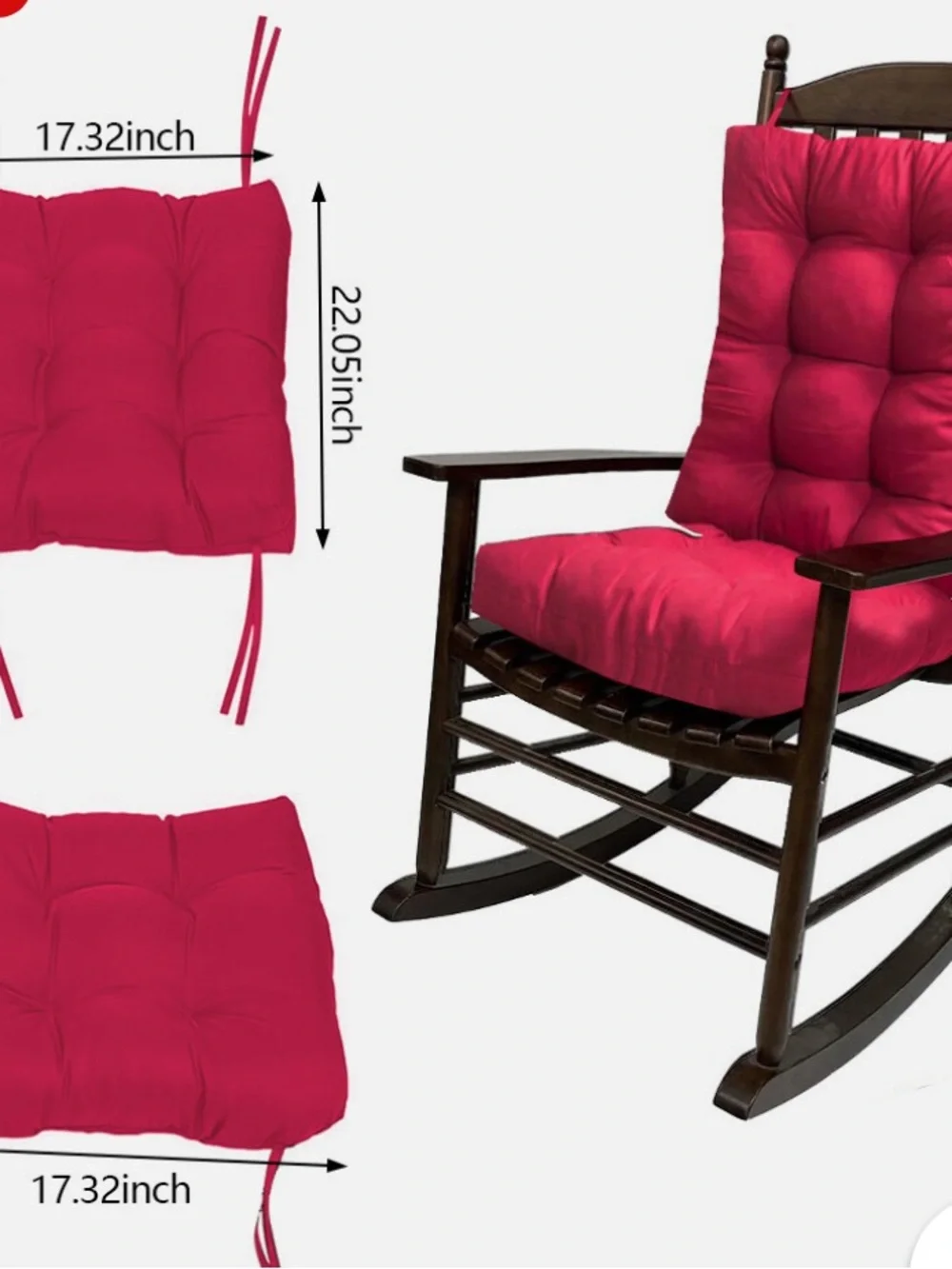 2 Pack Rocking Chair Cushion Set Soft Seat & Back Pad for Recliner, Office
